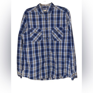Ruff Hewn Men’s Roll Tab Sleeve Blue Grey Plaid Casual Button‎ Down Shirt Medium